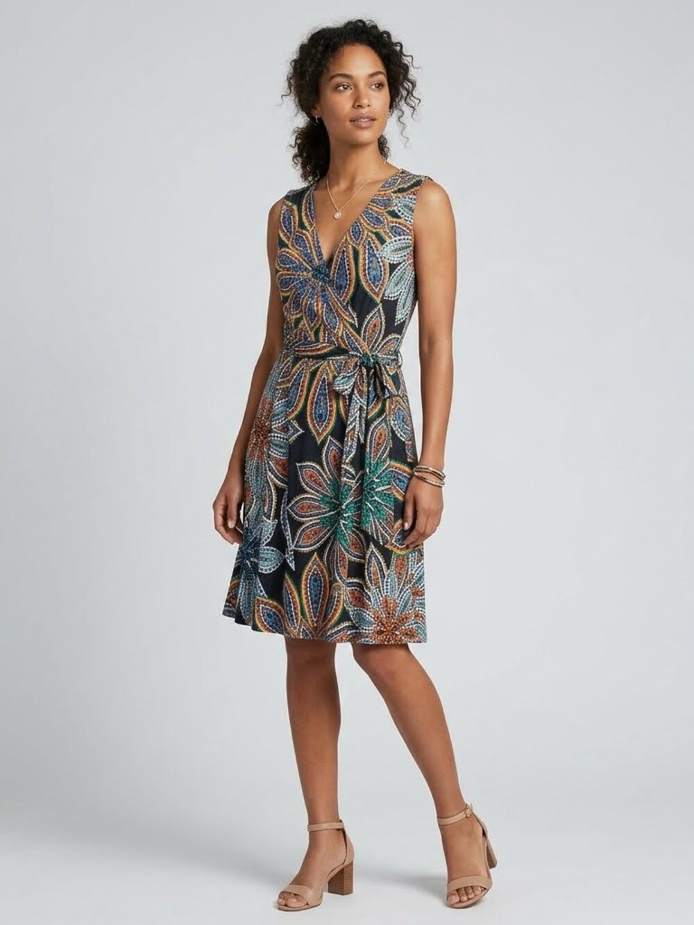 Banana Republic Floral Tie Waist Dress Women S Small Sleeveless Jersey Knit I15